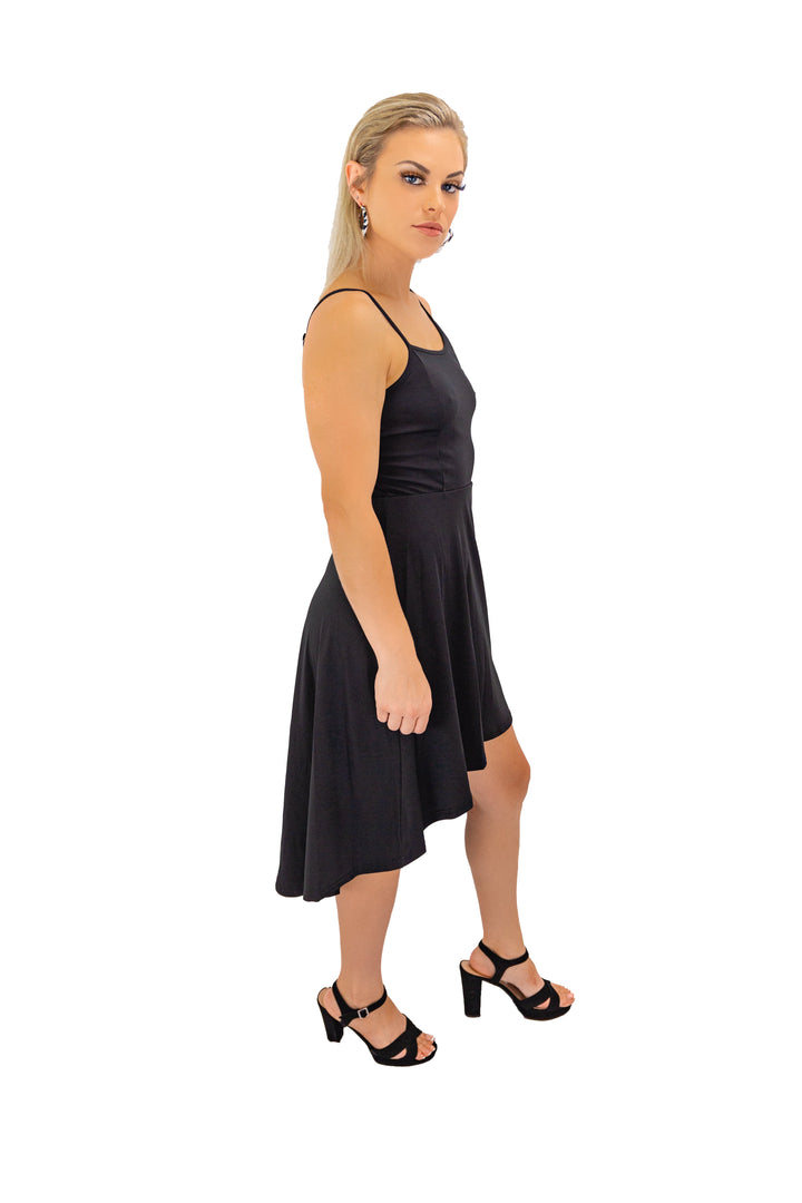 Black Sleeveless Swing Mini With Asymmetric Hem Dress