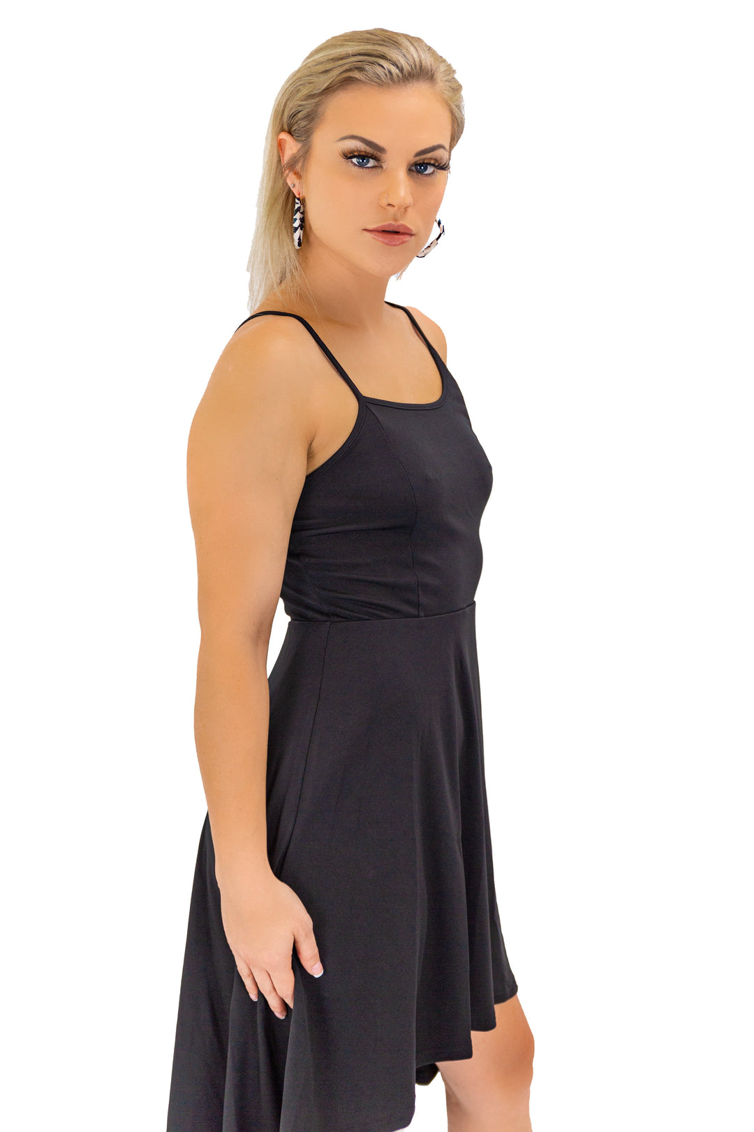 Black Sleeveless Swing Mini With Asymmetric Hem Dress