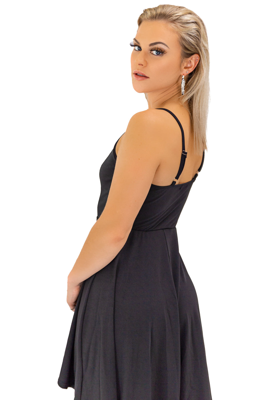 Black Sleeveless Swing Mini With Asymmetric Hem Dress