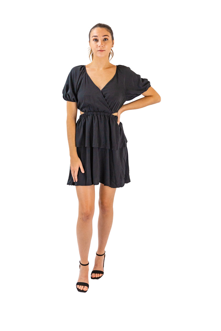 Black V-neck Dress With Sleek Cutout Sleeves