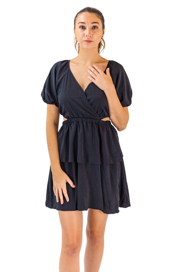 Black V-neck Dress With Sleek Cutout Sleeves
