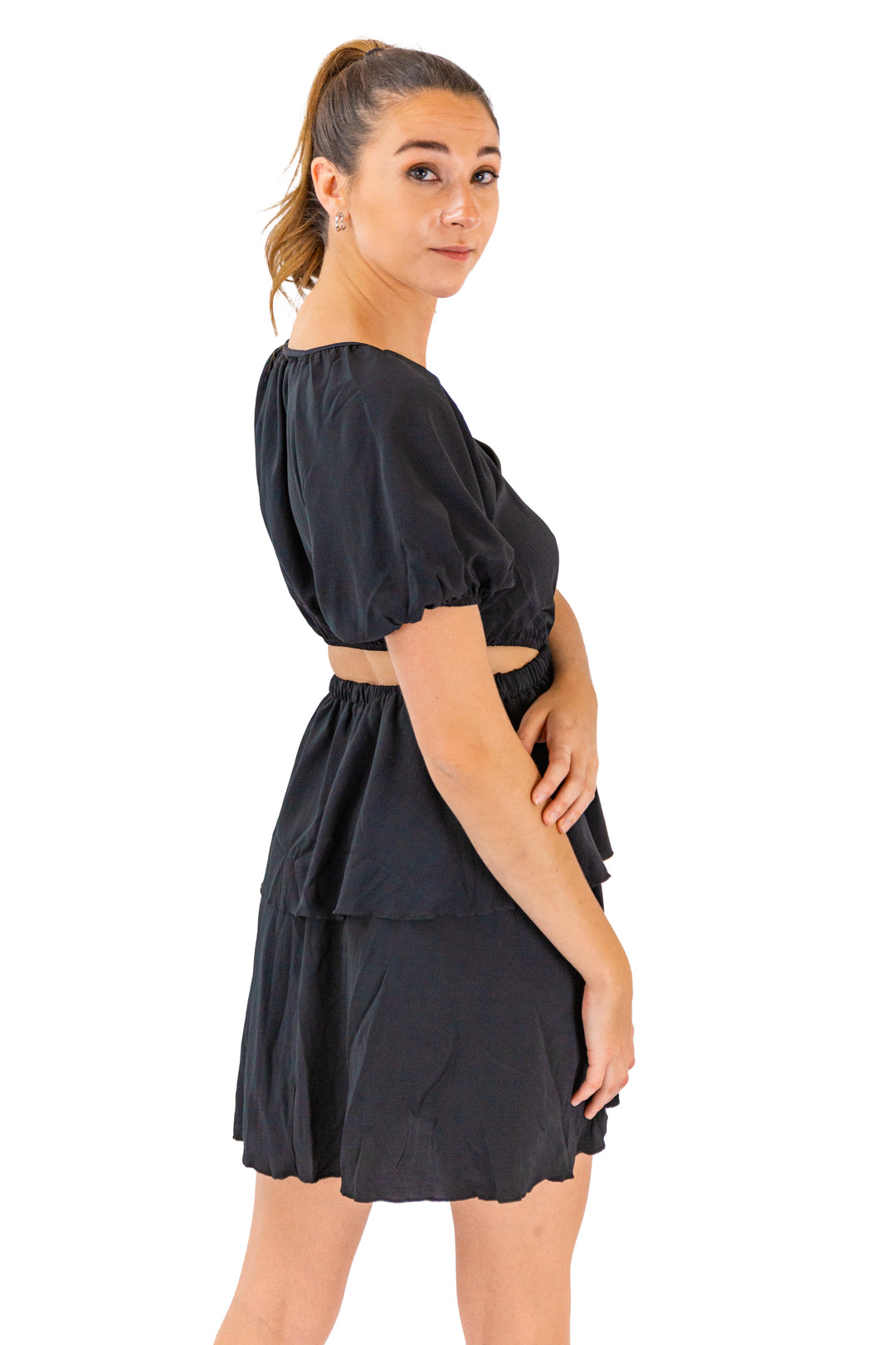 Black V-neck Dress With Sleek Cutout Sleeves