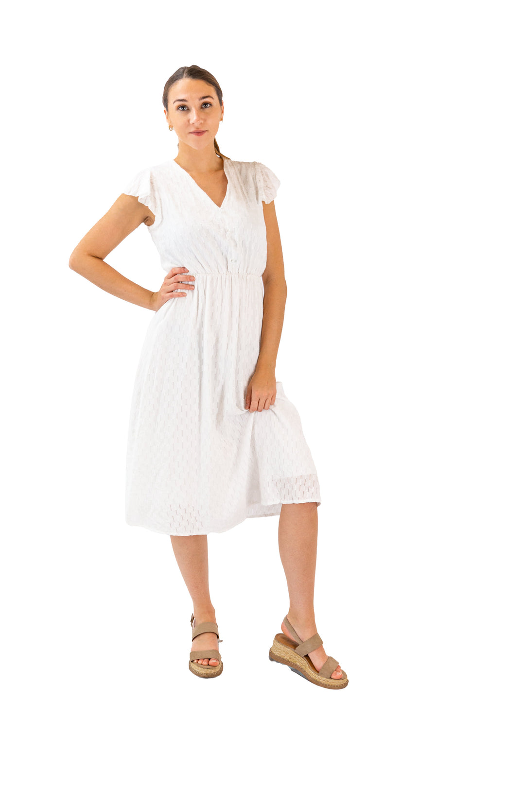 Pristine Elegance White Midi Dress With Delicate Sleeves