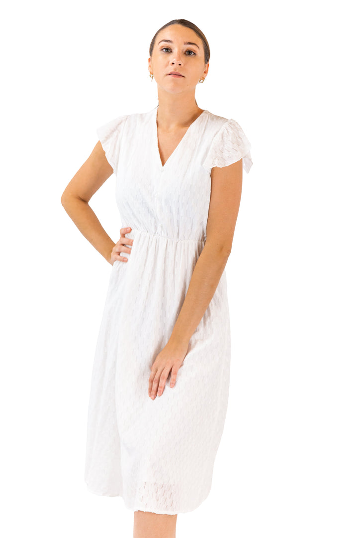 Pristine Elegance White Midi Dress With Delicate Sleeves