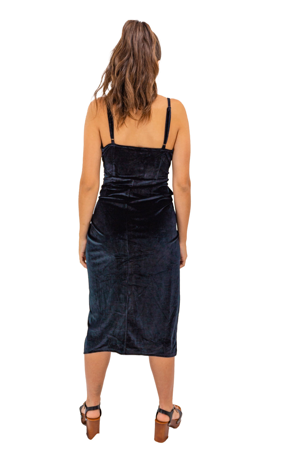 Midnight Deep V Wrap Cami Velvet Midi Dress