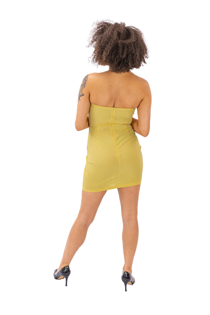 Sun-kissed Yellow Strapless Dress With Tie Front Detail