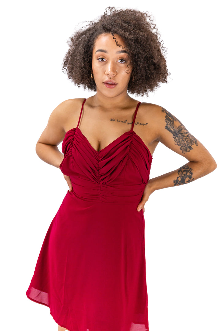 Ruby Radiance V-neck Strappy Red Cocktail Dress