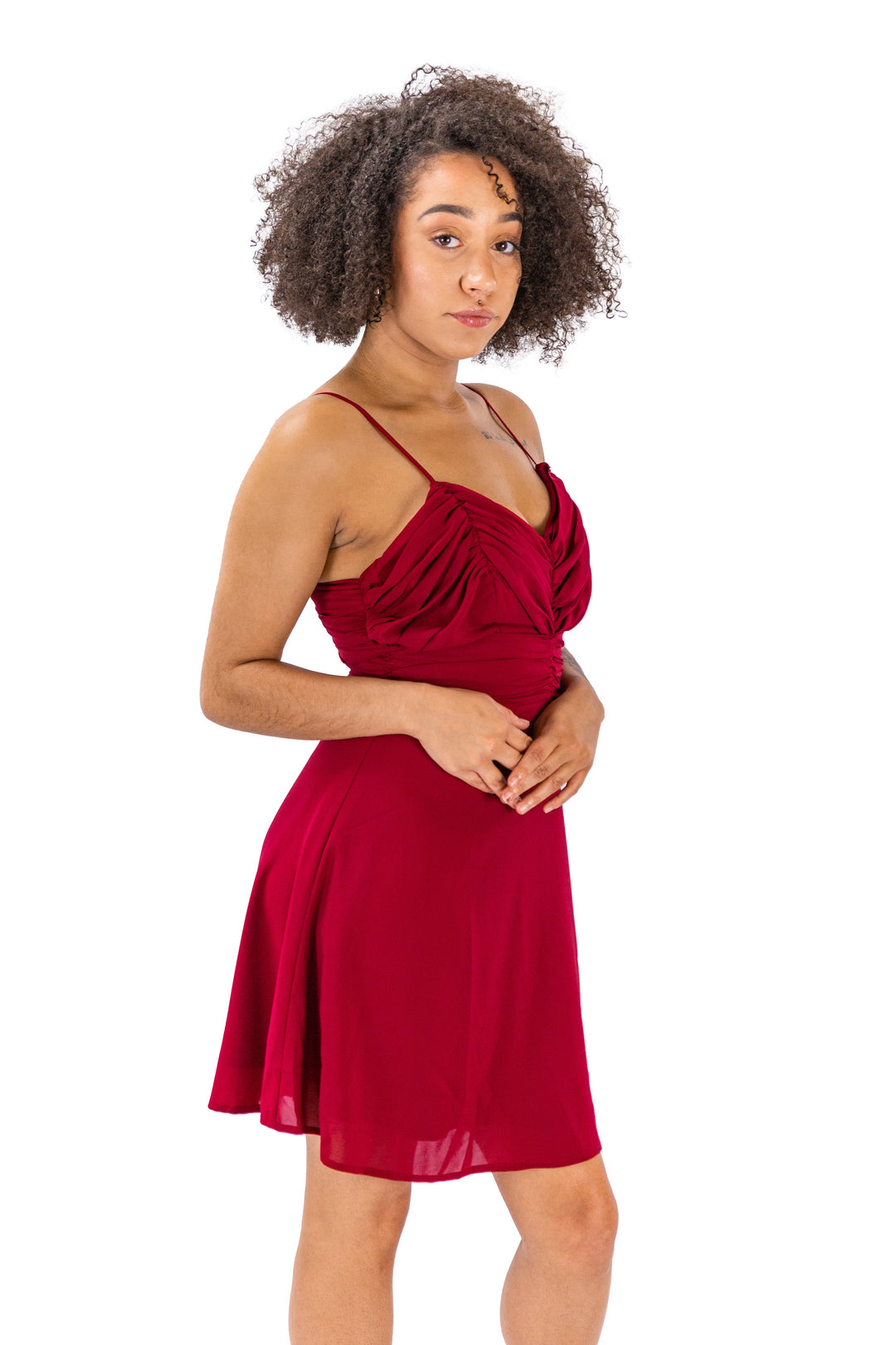 Ruby Radiance V-neck Strappy Red Cocktail Dress