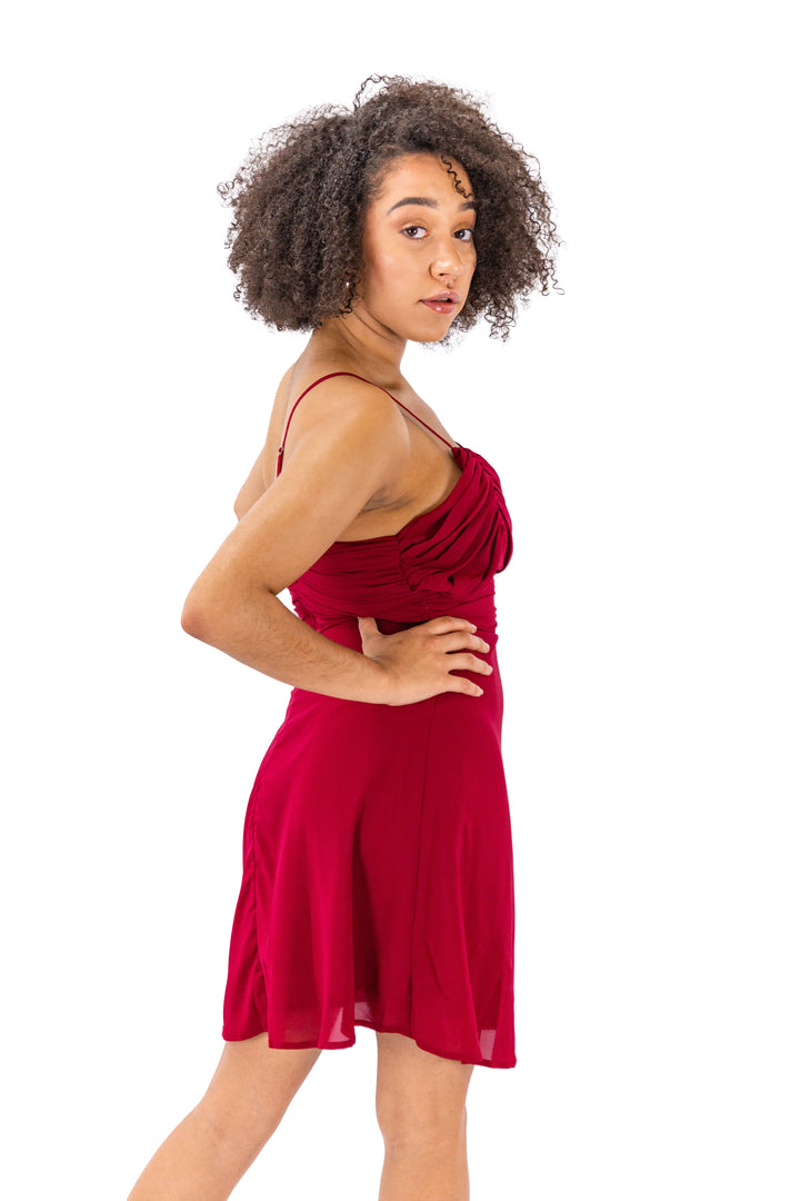Ruby Radiance V-neck Strappy Red Cocktail Dress