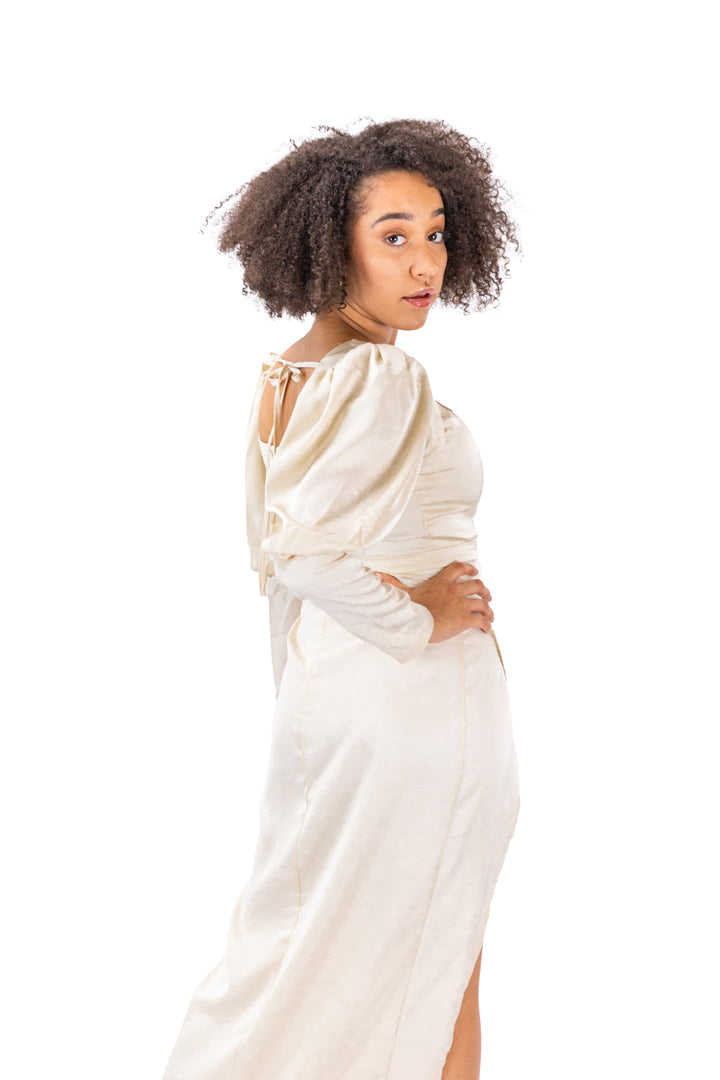 Women's Beige Maxi Dress With Scoop Neckline