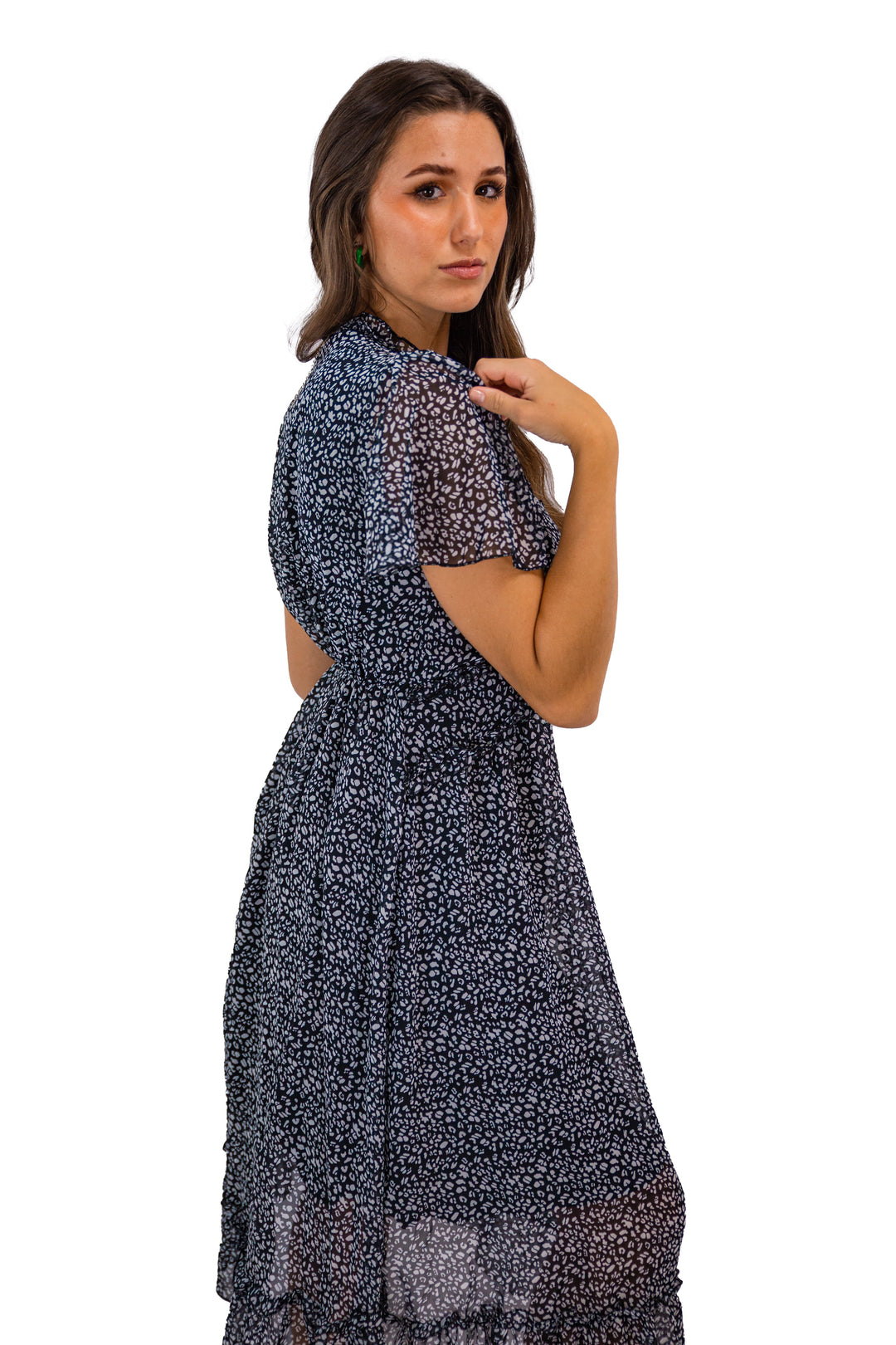 Black Layered Floral Midi Dress for Women