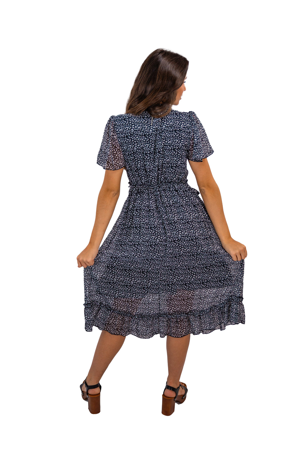 Black Layered Floral Midi Dress for Women