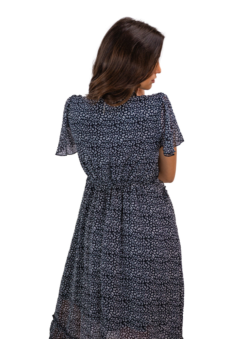 Black Layered Floral Midi Dress for Women