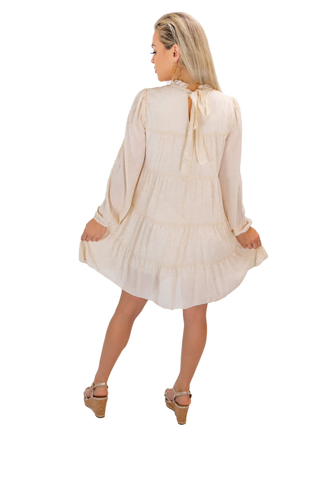 Brown Square Neckline Midi Dress With Dotted Detailing