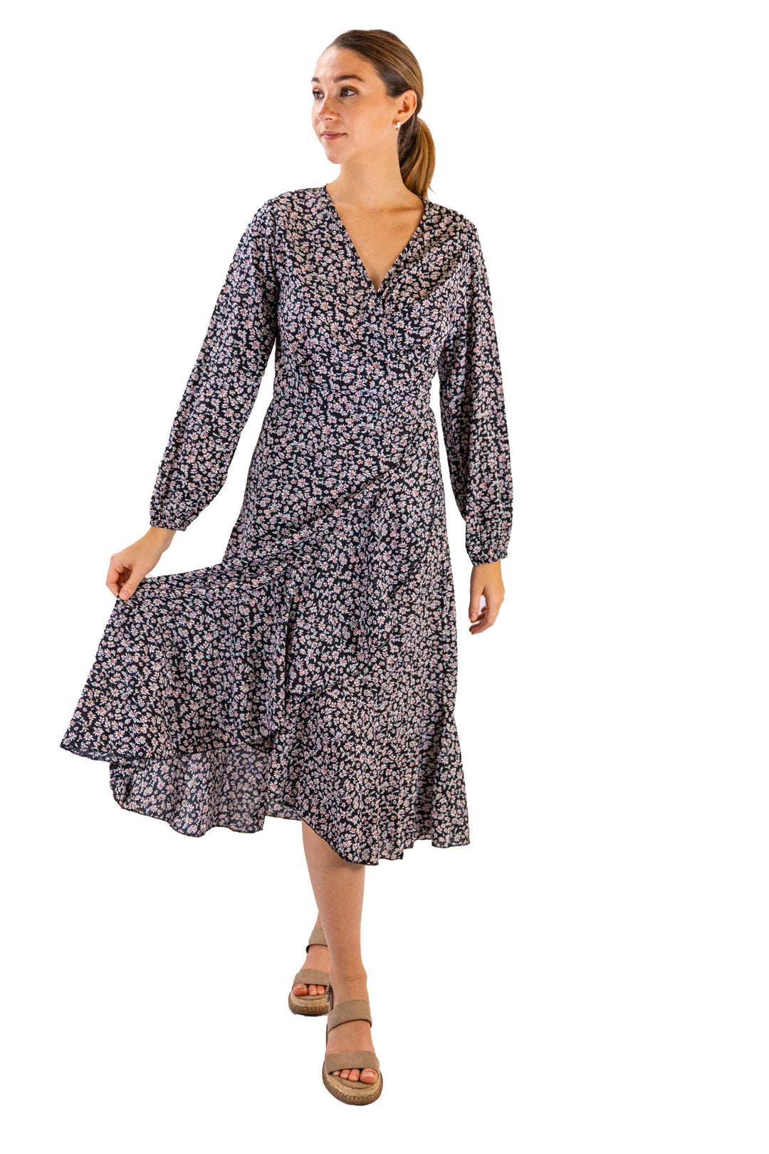 Lavish Lavender Ruffle-wrapped Midi Dress