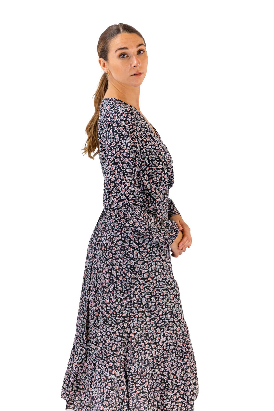 Lavish Lavender Ruffle-wrapped Midi Dress