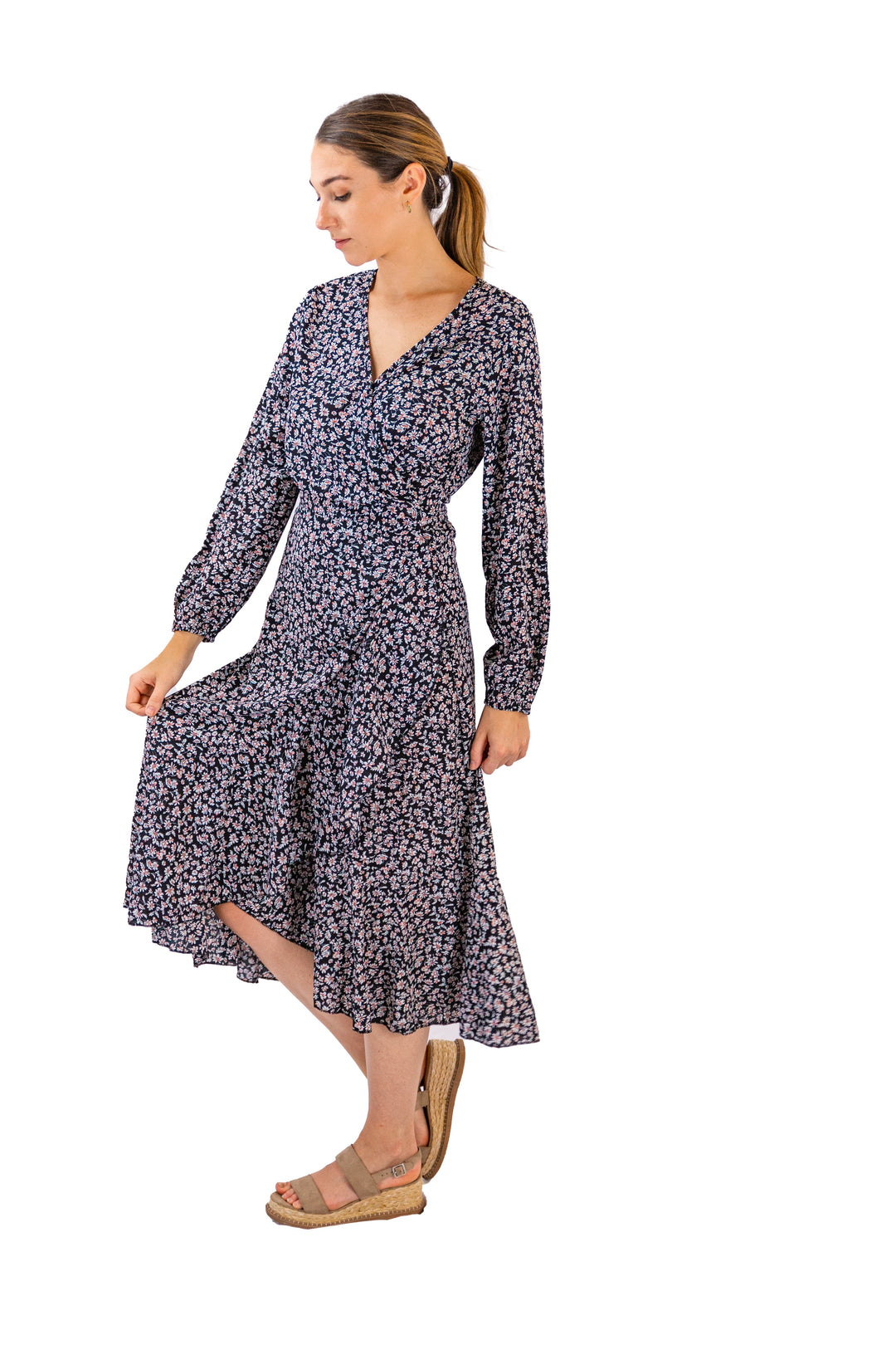 Lavish Lavender Ruffle-wrapped Midi Dress