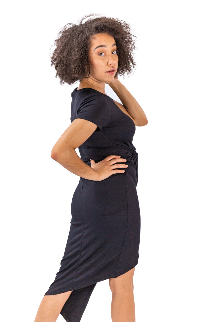 Black Sleeveless Tiered Dress with Floral Print