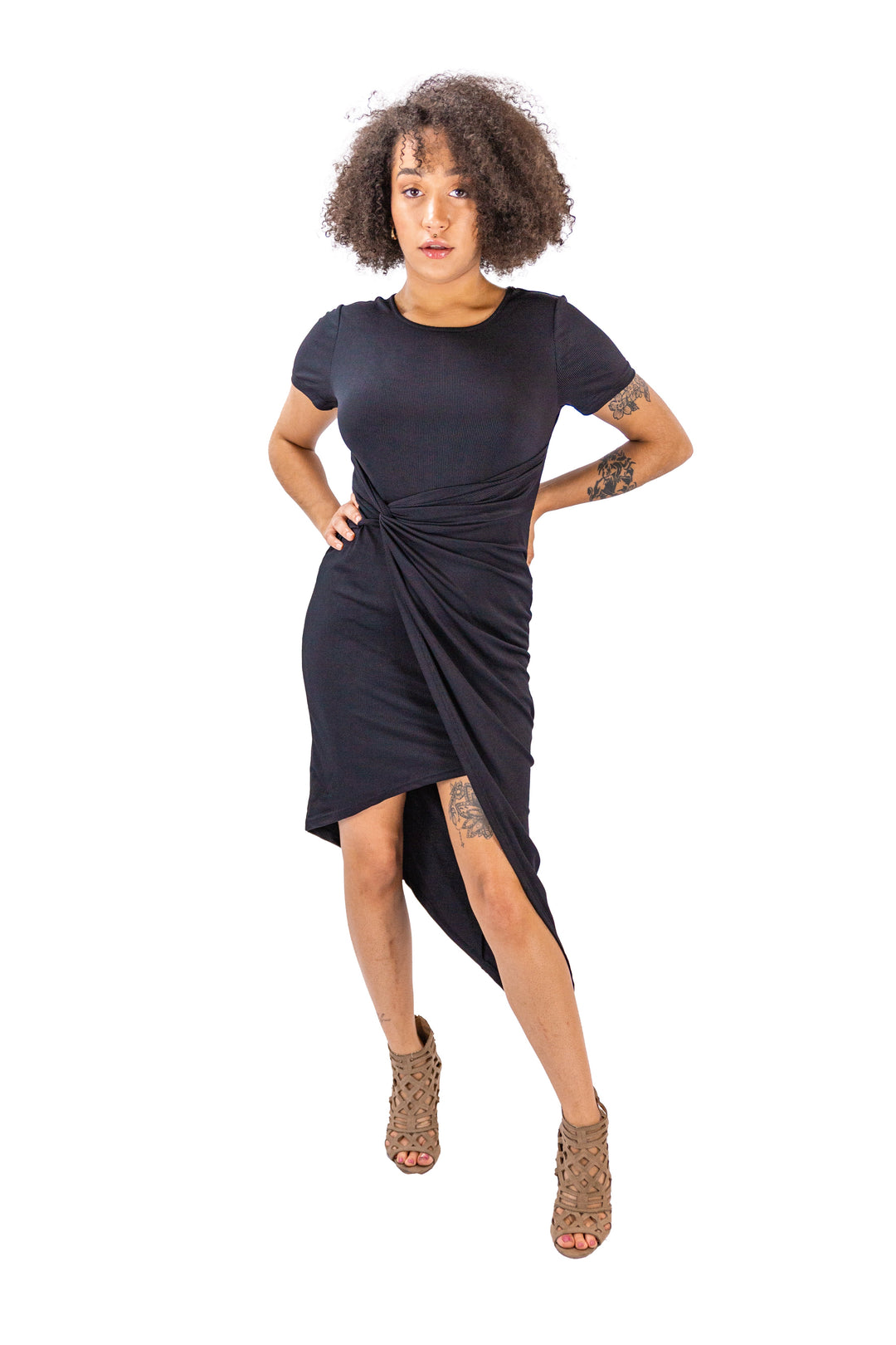 Black Sleeveless Tiered Dress with Floral Print