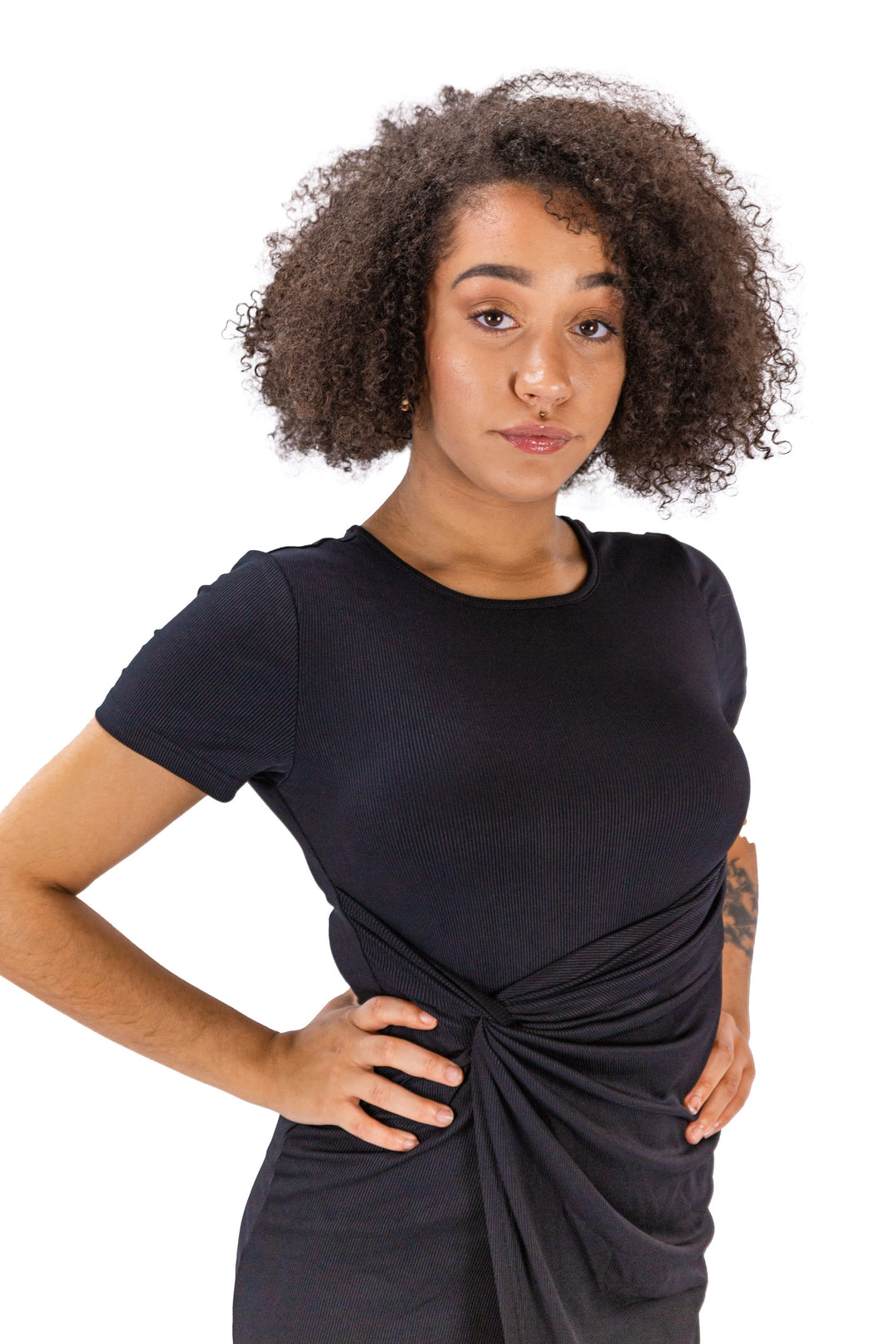 Black Sleeveless Tiered Dress with Floral Print