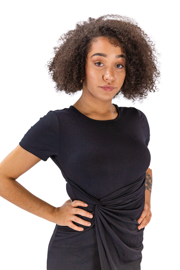 Black Sleeveless Tiered Dress with Floral Print