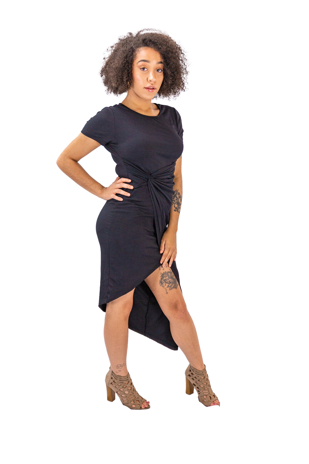 Black Sleeveless Tiered Dress with Floral Print