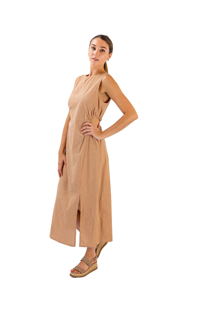 Sleeveless Midi Dress in Chic Earthy Brown