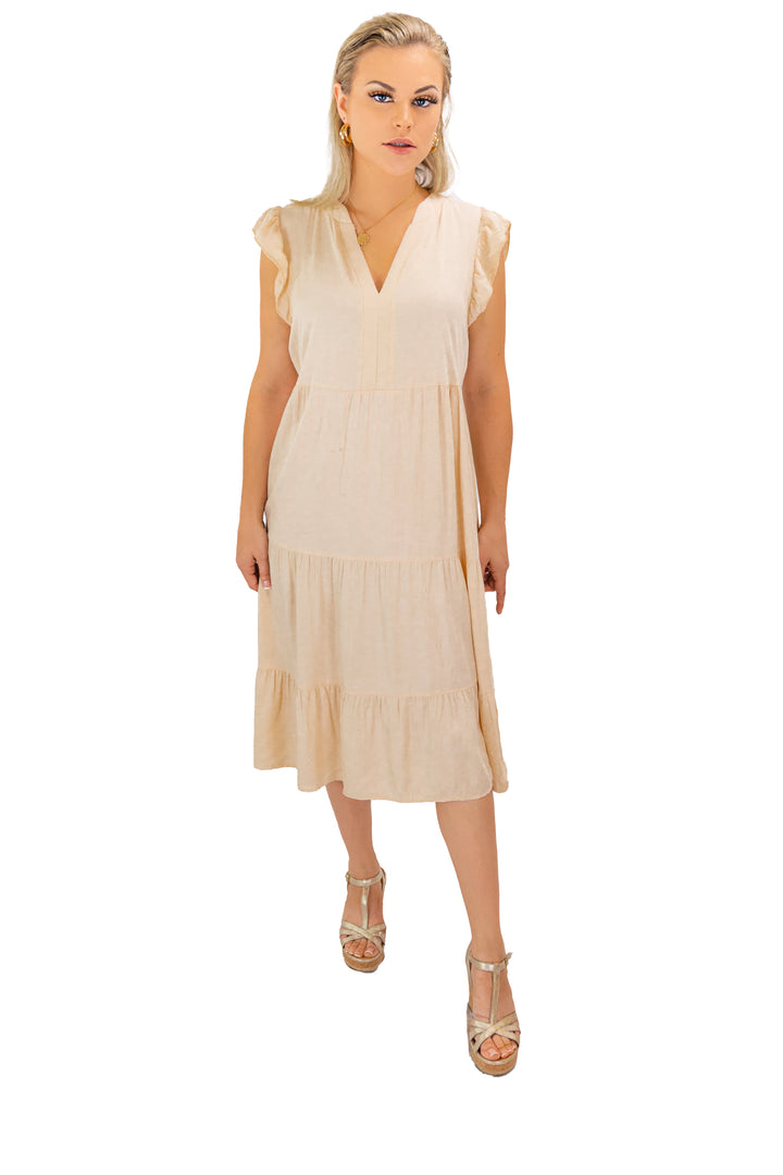 Deep V-neck Beige Maxi Party Dress for Women